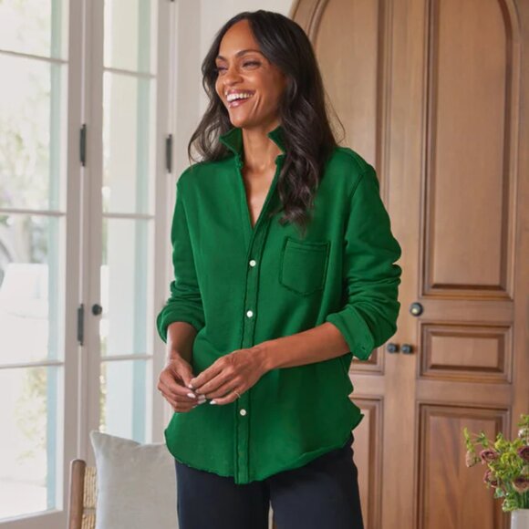 Frank & Eileen Eileen Sweatshirt Button-Up Triple Fleece in Ivy, Size L, NWOT - Picture 1 of 7